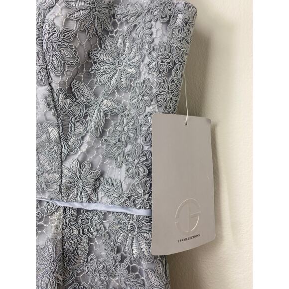 NWT JS COLLECTIONS DRESS 4 GOWN GRAY EMBROIDERED FLORAL MERMAID LONG MAXI TULLE - Picture 5 of 13